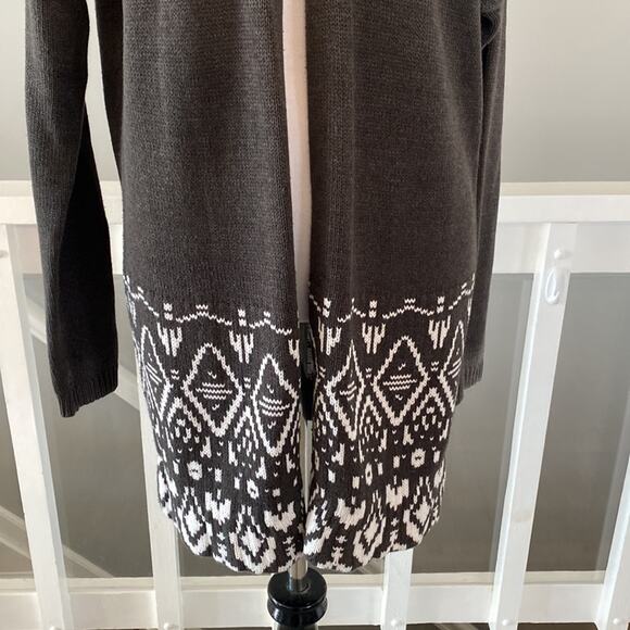 Old Navy Charcoal Grey Aztec Print Open Front Long Cardigan Size XS - Picture 3 of 7